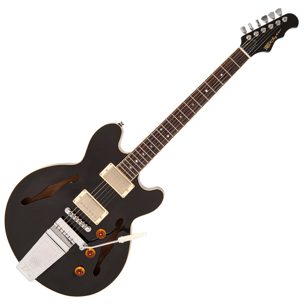 Gloss Black Fret-King Elise Custom with vintage style Vibrato Electric Guitar 