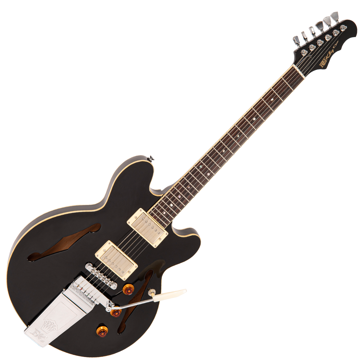 Gloss Black Fret-King Elise Custom with vintage style Vibrato Electric Guitar 