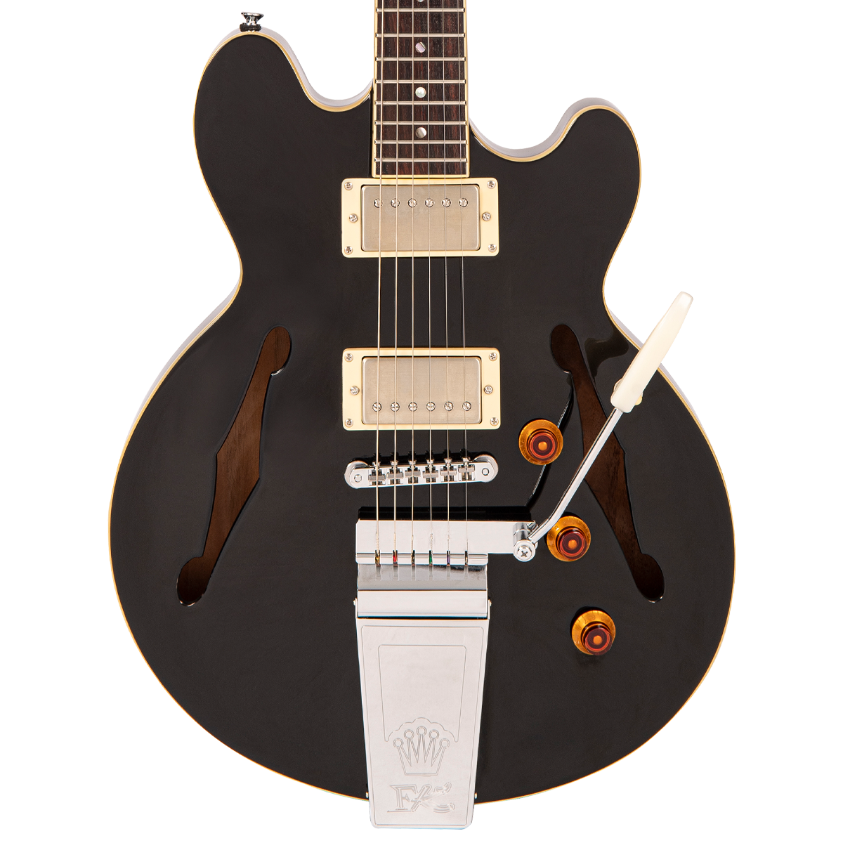 Gloss Black Fret-King Elise Custom with vintage style Vibrato Electric Guitar 