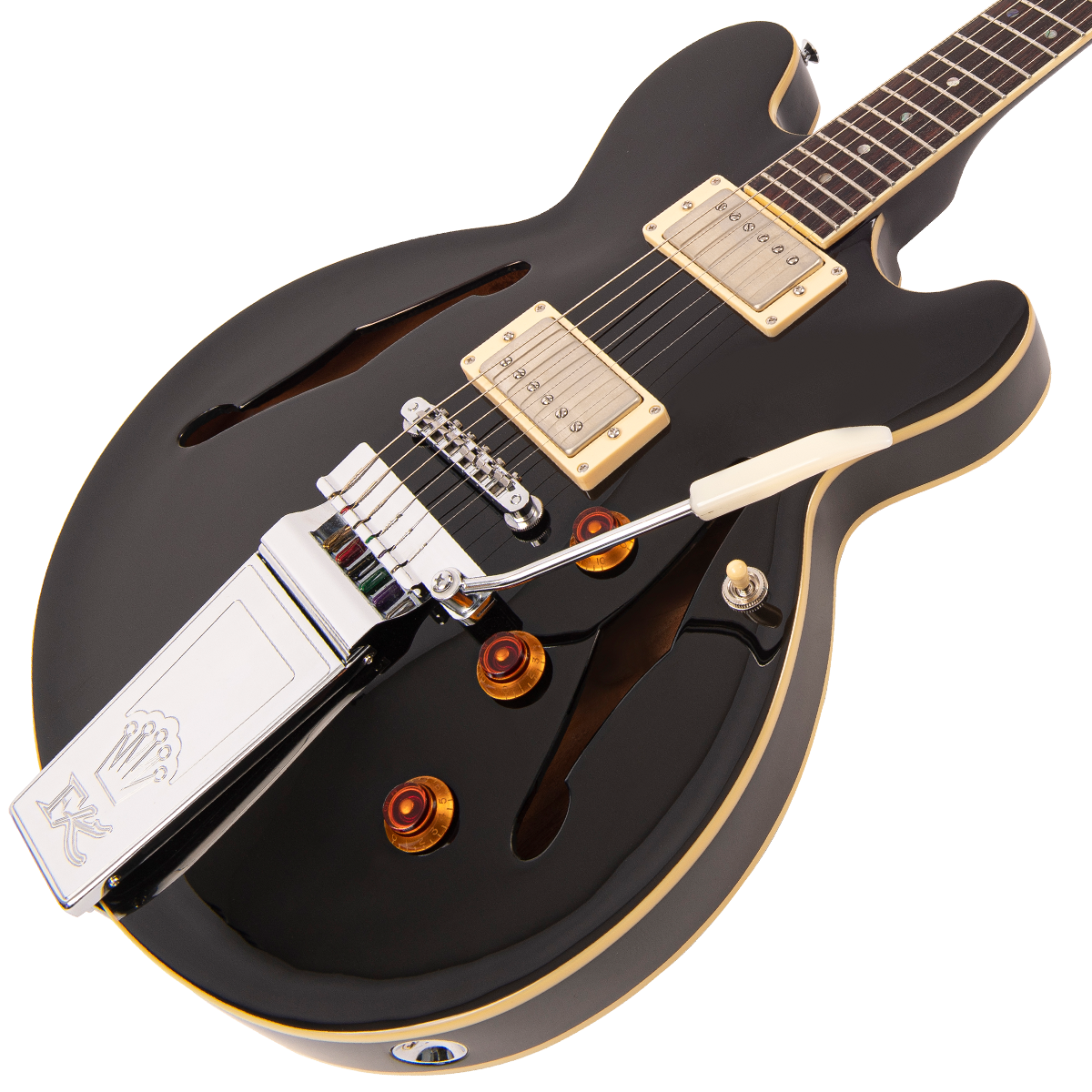 Gloss Black Fret-King Elise Custom with vintage style Vibrato Electric Guitar 