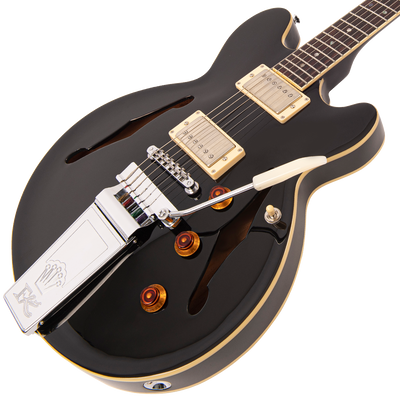 Gloss Black Fret-King Elise Custom with vintage style Vibrato Electric Guitar 