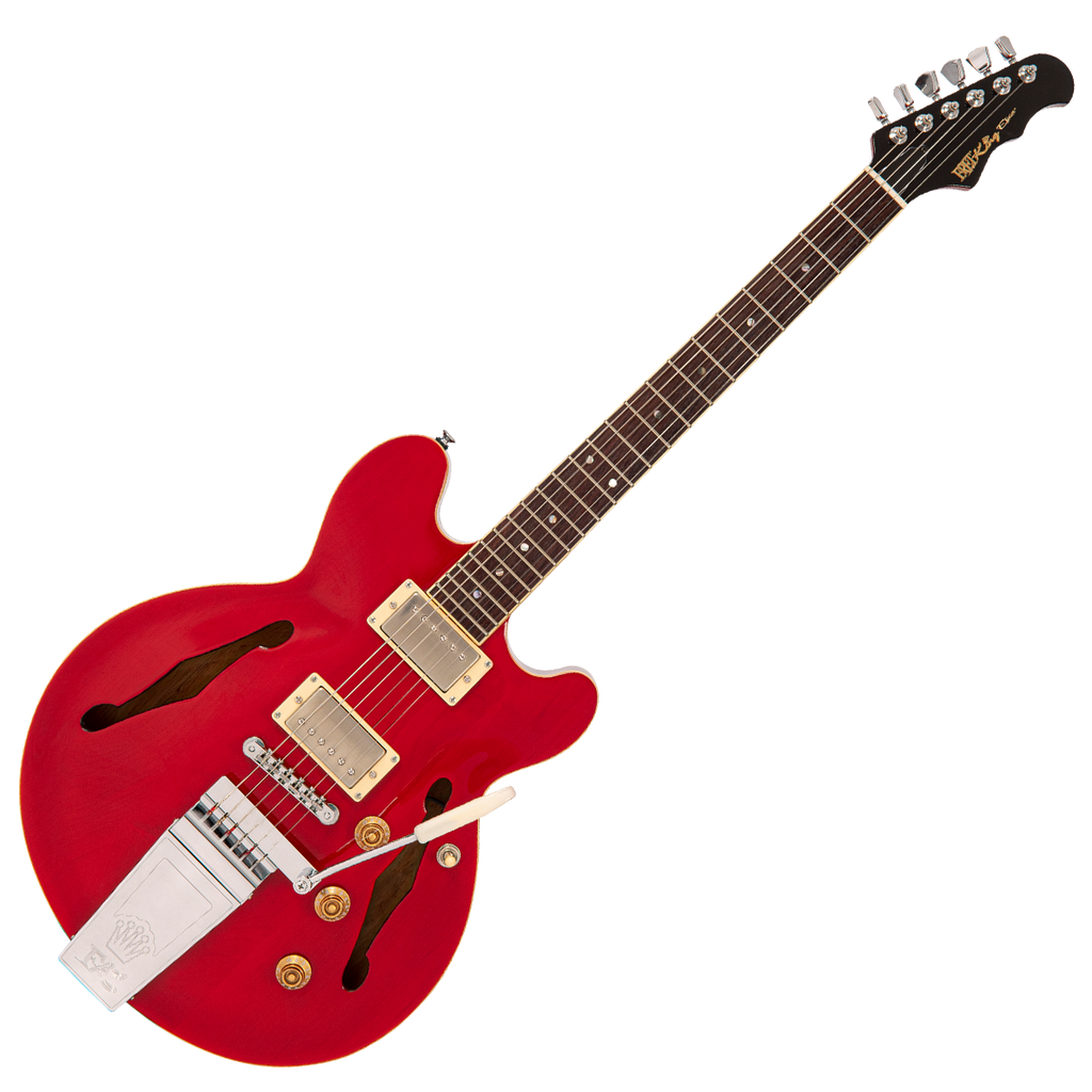 Cherry Red Fret-King Elise Custom with vintage style Vibrato Electric Guitar