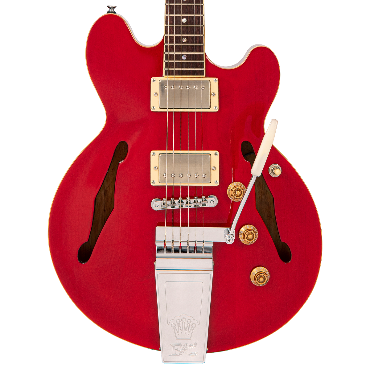 Cherry Red Fret-King Elise Custom with vintage style Vibrato Electric Guitar